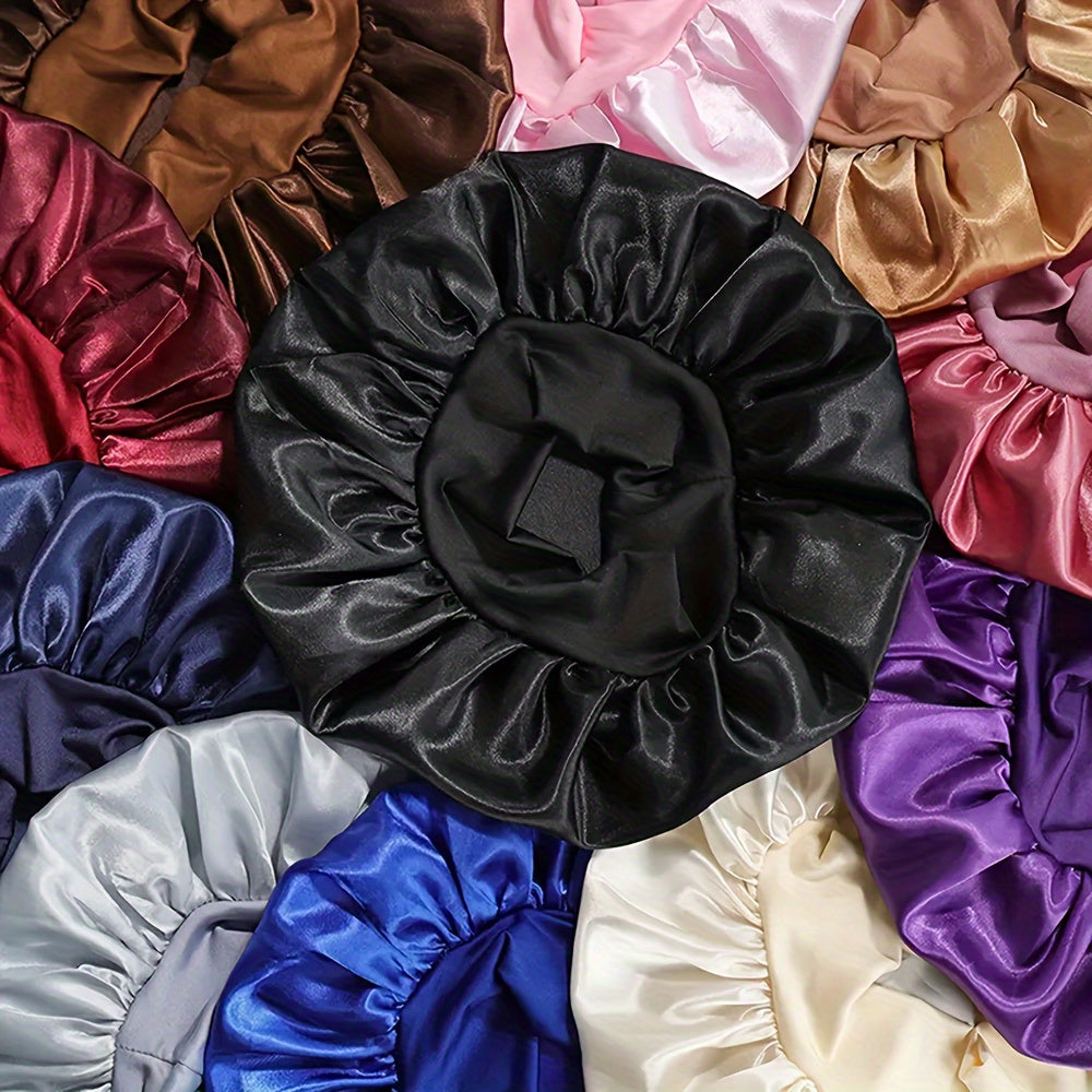 8-Pack Satin Bonnet Caps for Women - Elastic Wide Band, Reusable Hair Protection Sleep Caps for Curly and Natural Hair, Unscented Shower Caps