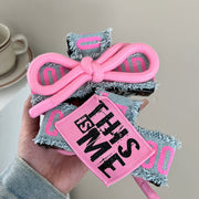 Pink Denim Bow Hair Clip for Women - Stylish Two-Tone Shark Clip with Ribbon Detail, Non-Slip Plastic Back, Perfect for Casual or Formal Occasions, Hair Accessory | Playful Accessory | Fabric Bow Detai