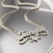 1pc Custom Stainless Steel Name Necklace – Personalized Frosted Letter Pendant with Sparkling Accents, Unisex Cuban Link Chain Jewelry Gift for Casual Attire or Special Occasions, Gift Item Jewelry | Bohemian Chic | 18K Gol