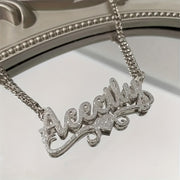 1pc Custom Stainless Steel Name Necklace – Personalized Frosted Letter Pendant with Sparkling Accents, Unisex Cuban Link Chain Jewelry Gift for Casual Attire or Special Occasions, Gift Item Jewelry | Bohemian Chic | 18K Gol