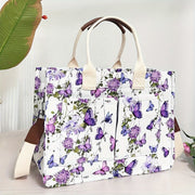 Butterfly Tote Bag For Women Canvas Patched Purse Cute Shoulder Bag Multi-Pocket Satchel Handbag For Work Books Travel, Bag Only