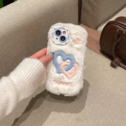 Smudged Double Buckle Love Gradient Color Mobile Phone Case, Suitable for Apple 16/15 Pro Max/15 Pro/15/15Plus/14 Pro Max/14 Pro/14Plus/14/13 Pro Max/13 Pro/13 /12 Pro Max/12 Pro/12/11Pro Max/11 Couple Plush Embroidery Mobile