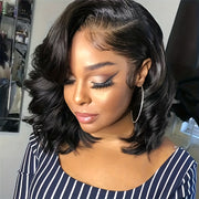 13x4 Body Wave Human Hair Wig HD Lace Front Wigs Short Bob Wig Pre Plucked For Women Natural Black Color 180% Density