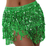 Golden Sequin Fringe Mini Skirt with Adjustable Waistband - Sexy Glamorous Party Dress for Nightclub, Disco, and Festive Occasions - 100% Polyester, Loose Fit, Hand Wash Only