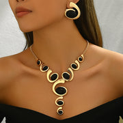 1 Set Boho Classic 2pcs Women'S Jewelry Set, Spiral Shape with Black Rhinestone Inlay, Y-Necklace and Earrings, Alloy, Versatile for Daily and Party Wear