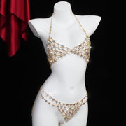 1 Set Sexy Glitter Style Alloy Rhinestone Bra and Panty Body Chain, Colorful Water Sparkle Mesh Design, Ideal for Stage Performances, Fashion Shows, Carnival Parties, Beach Holidays - All Seasons, Party Accessory|Glamorous St