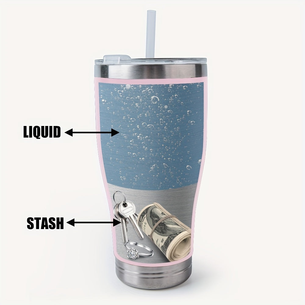 Stainless Steel Tumbler with Hidden Compartment, Metal Safe Mug for Cash, License, Credit Cards, Keys, Waterproof, No Power Required, Home Security Accessory