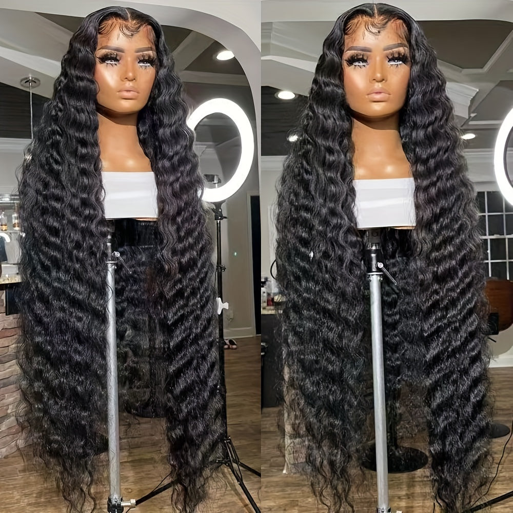 24/32 Inch Curly Wave Lace Front Wig for Women - 13x4 Glueless Deep Part Synthetic Heat Resistant Fiber Wig with, 180% Density Loose Wavy Hairpiece for Halloween Christmas Daily Party Use, Party Hairpiece | Wig | Easy Wear Wi