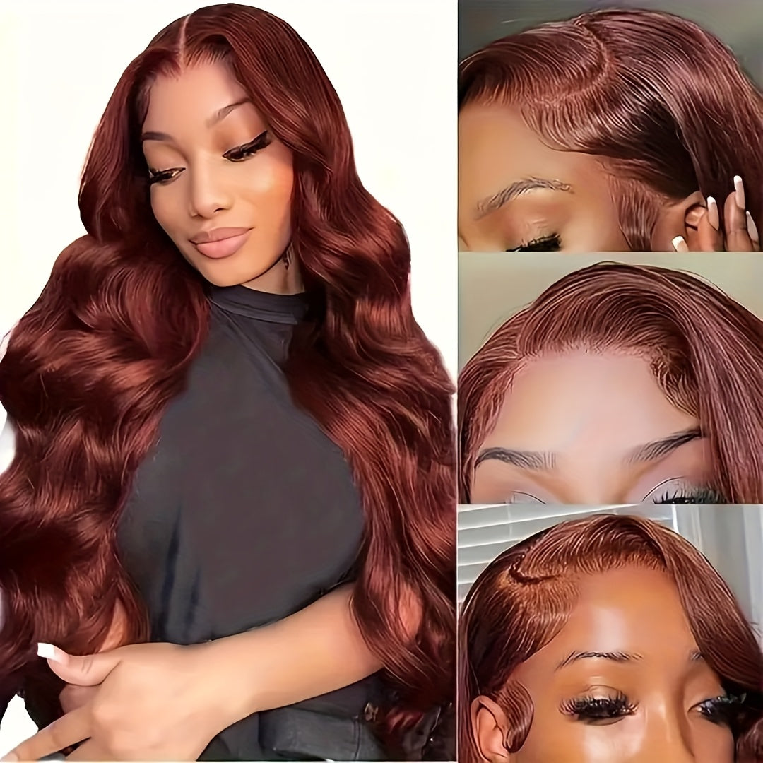 Reddish Brown Lace Front Wig Human Hair HD Transparent 13x4 Lace Front Wig Body Wave Human Hair Wig With Baby Hair 180% Density Pre-Plucked For Women