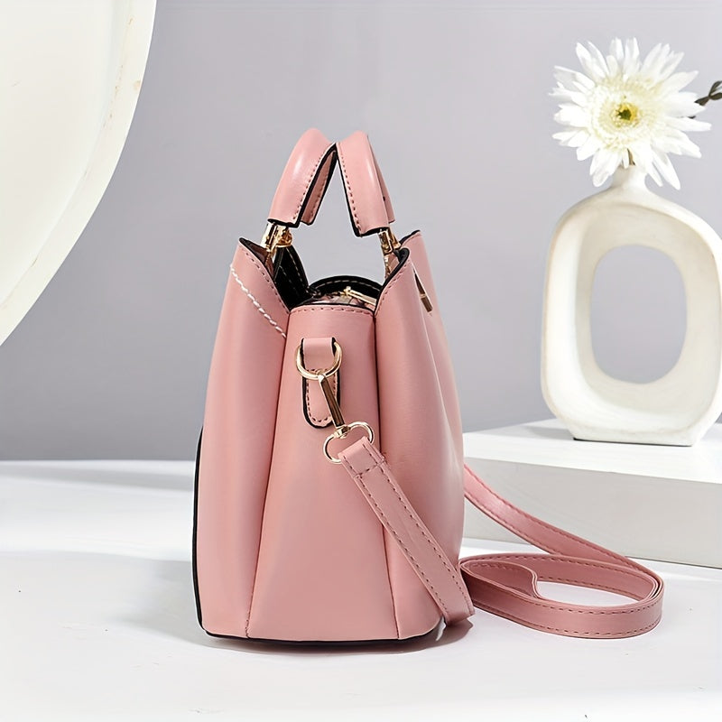 Elegant 2pcs Women's Handbag Set with Heart Tassel - Chic Colorblock Crossbody & Clutch Purse, Adjustable Strap, Magnetic Closure - Perfect Valentine's Gift