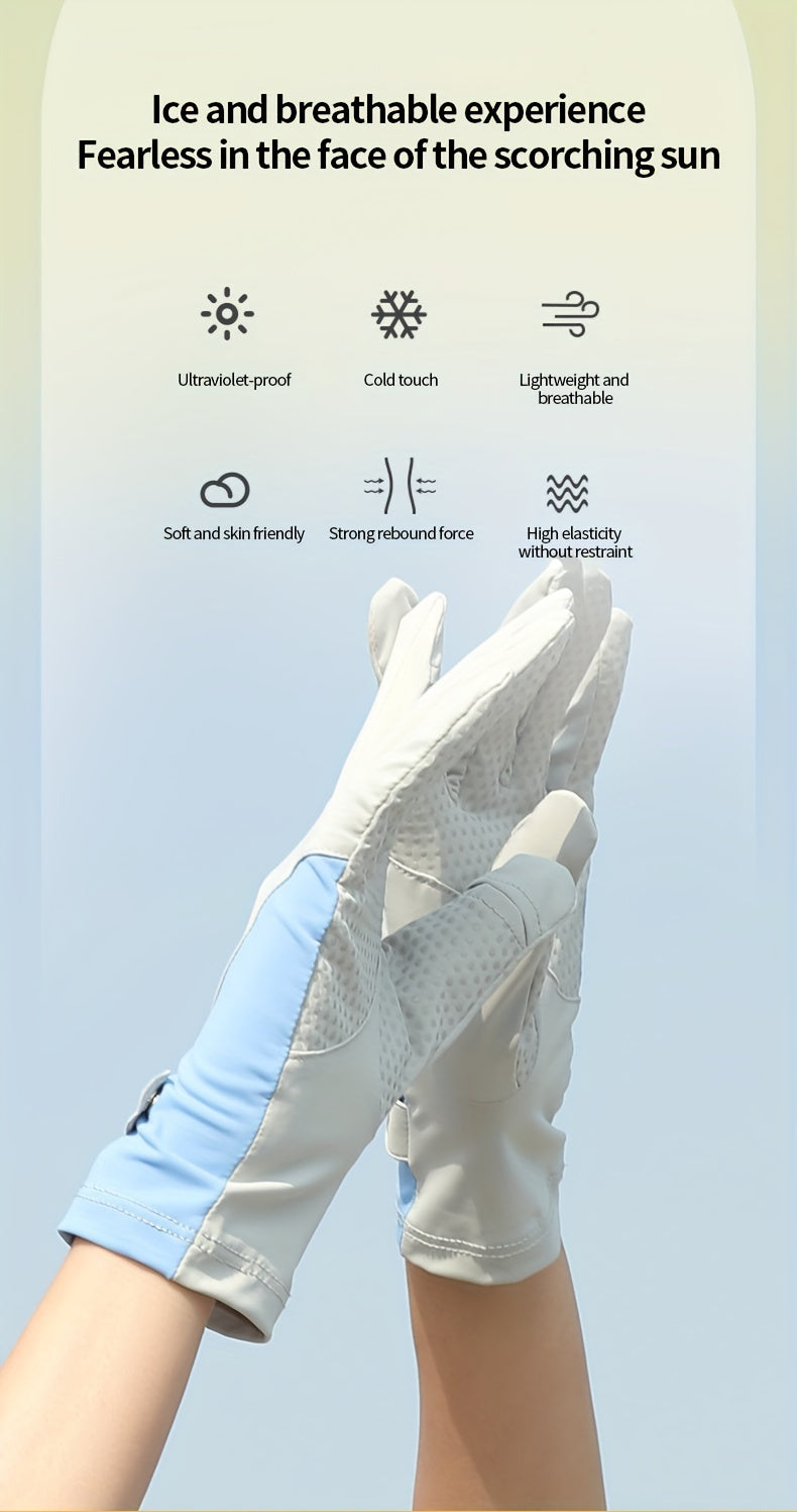 Ice Sliky Fiber Fabric Women's Breathable Thin Summer Outdoor Ice Feel Cycling Anti-Slip Fingerless Touchscreen Gloves