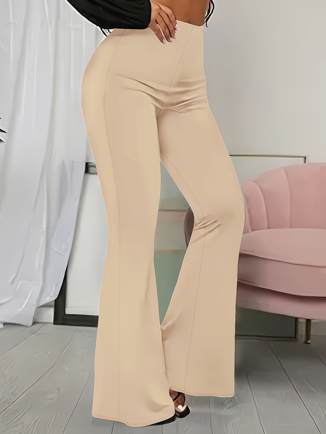 Solid Color Flare Leg Pants, Casual Versatile High Waist Pants For Spring & Summer, Women's Clothing