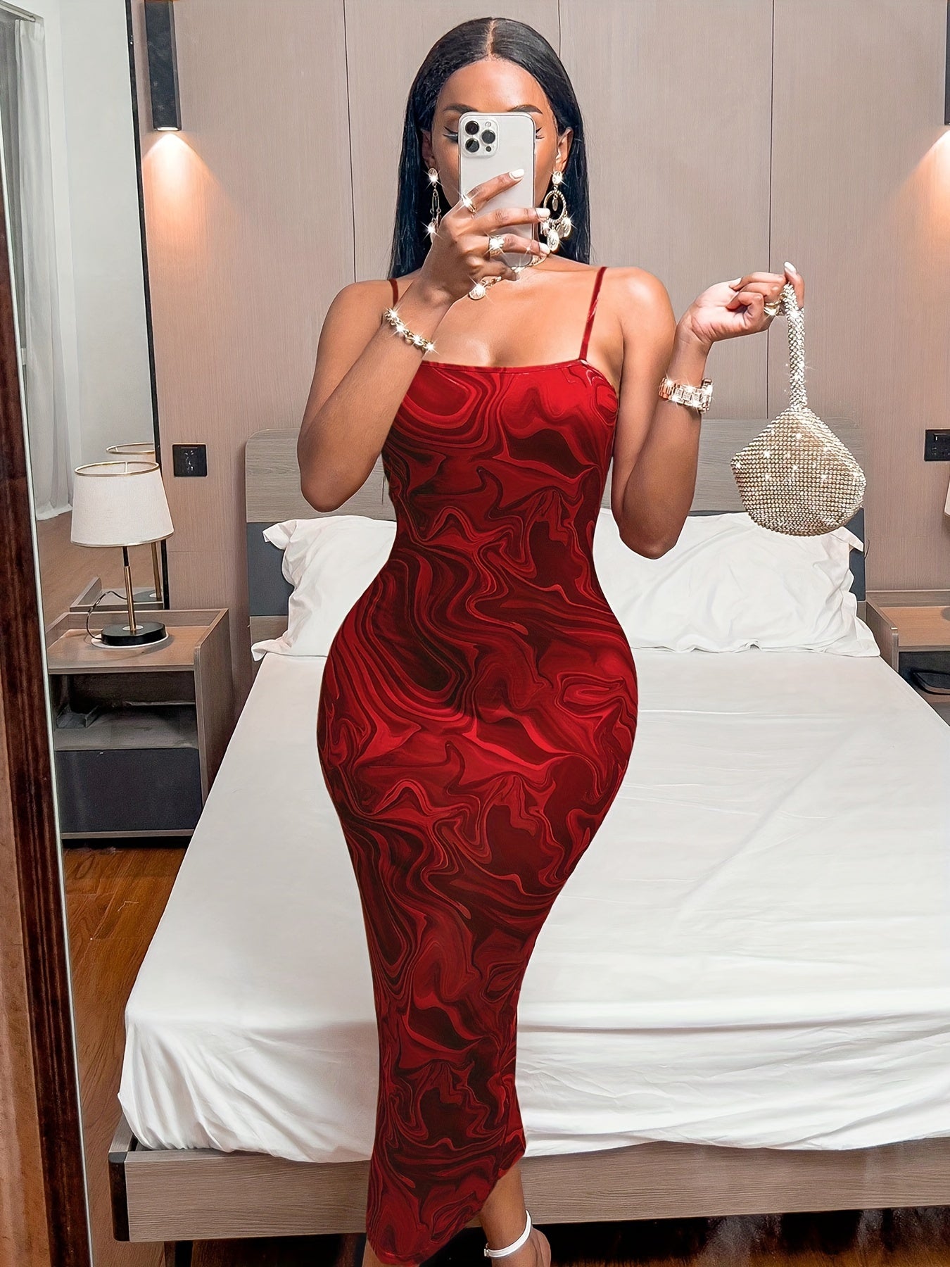 Bodycon Dress - Flattering Split Hem Design, Dainty Spaghetti Strap Detailing, Sleek Sleeveless Silhouette, Classic Cami Style - Perfect for Warm Weather (Spring & Summer), Designed Exclusively for Womens Clothing
