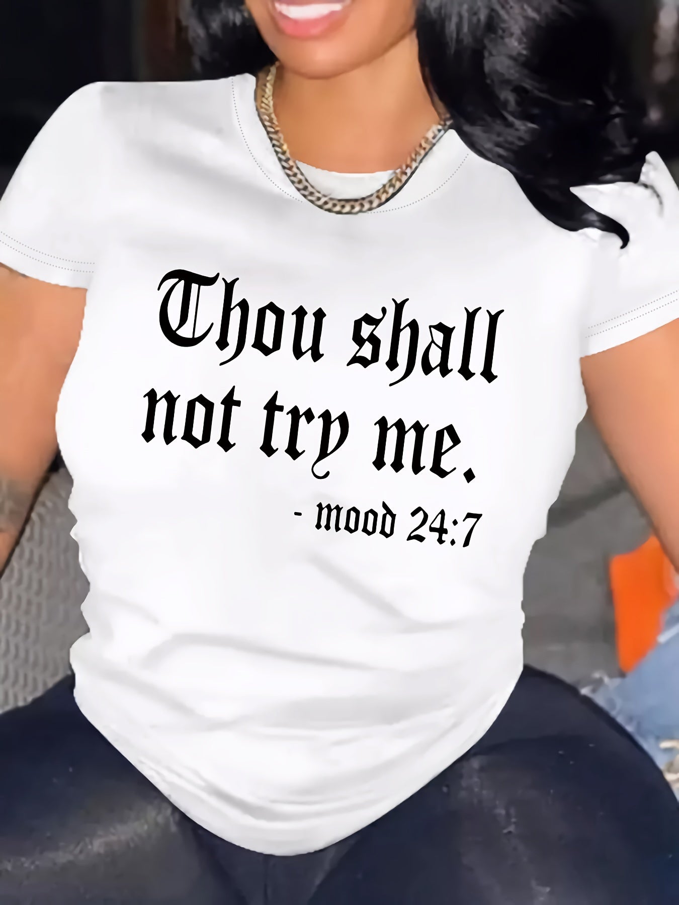 Summer Chic Alphabet Print Crew Neck Short Sleeve T-Shirt - Soft Micro Elasticity Polyester Fabric, Machine Washable, Casual Womens Top for Spring and Summer