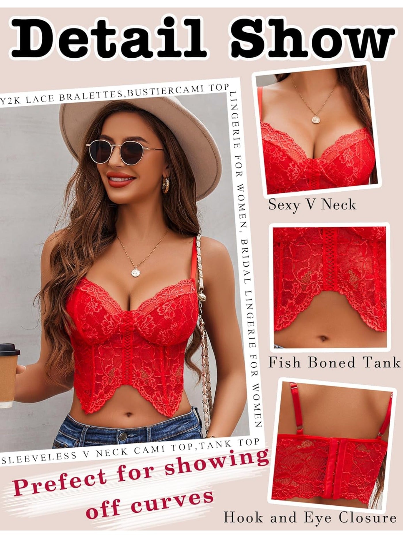 Lace Bralettes for Women Y2k Camisole Lingerie Adjustable Strap Crop Top