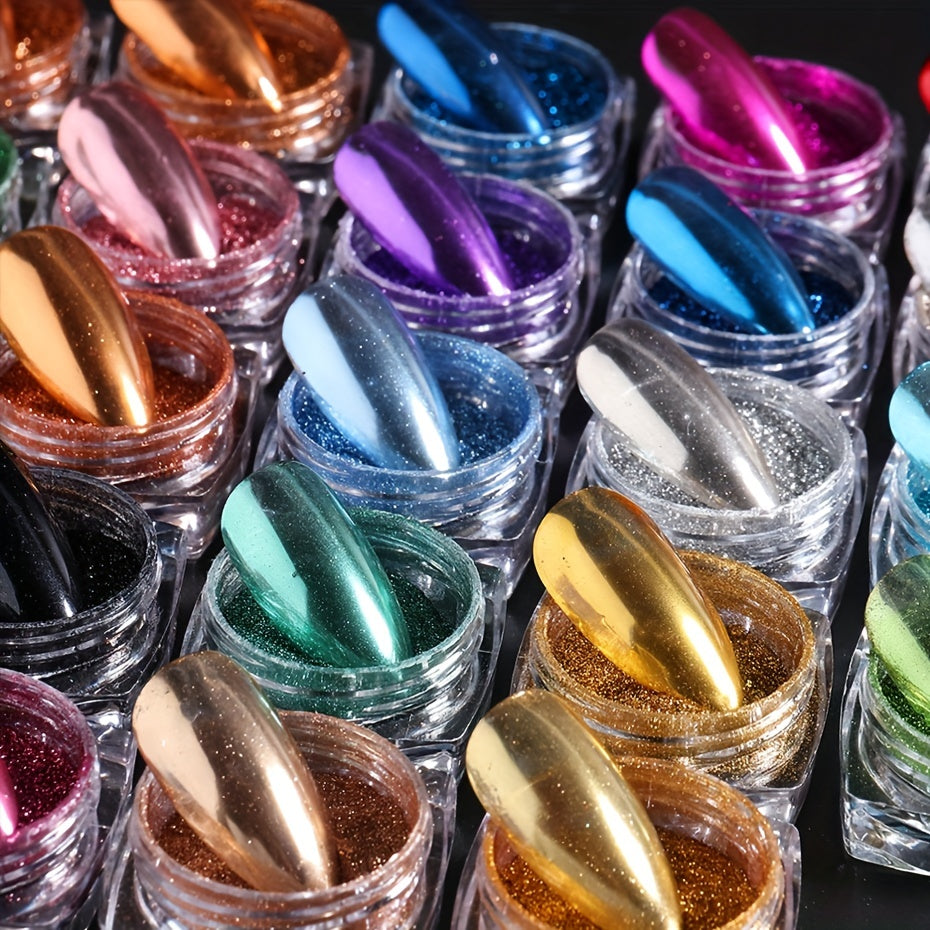 23pcs Metallic Chrome Nail Powder Set - Y2K Magic Mirror Shine Rubbing Glitter Pigment Flakes in Vibrant & Pastel Colors for DIY Manicure & Art Decorations, Alcohol-Free