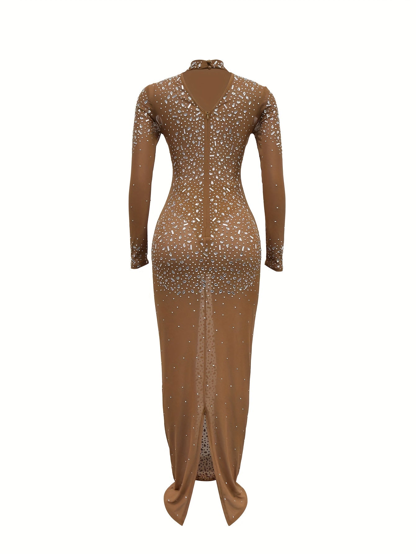 Luxurious Long Sleeve Elegant Rhinestone Dress - Exquisite Skinny Silhouette, Glamorous Formal Design for Upscale Party and Banquet Occasions - Stylish Womens Formal Wear