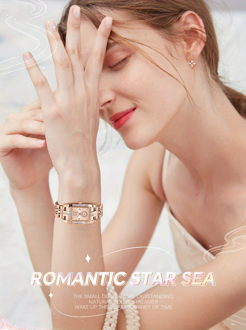 Stainless Steel Women's Luxury Watch, Elegant Rectangle Pointer Analog Quartz Rhinestone WR Wrist Watch