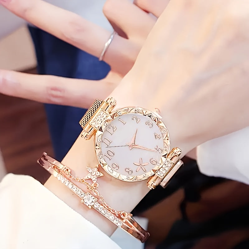 1 Women's Simple Casual Business Versatile College Style Quartz Watch Set + 1 Star Pendant Bracelet