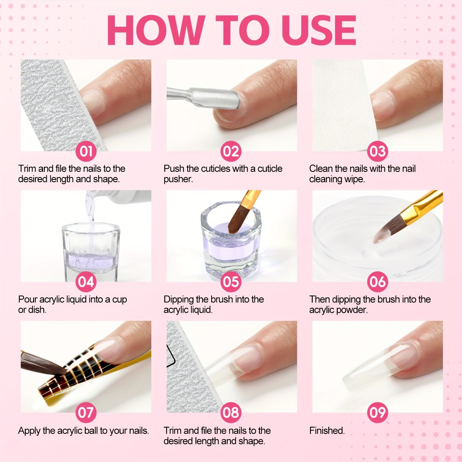 Acrylic Nail Powder Kit with Nail Lamp & Drill – 37PCS Acrylic Nail Set for Beginners & Professionals – White, Pink, Clear Powders + Tools & Decorations