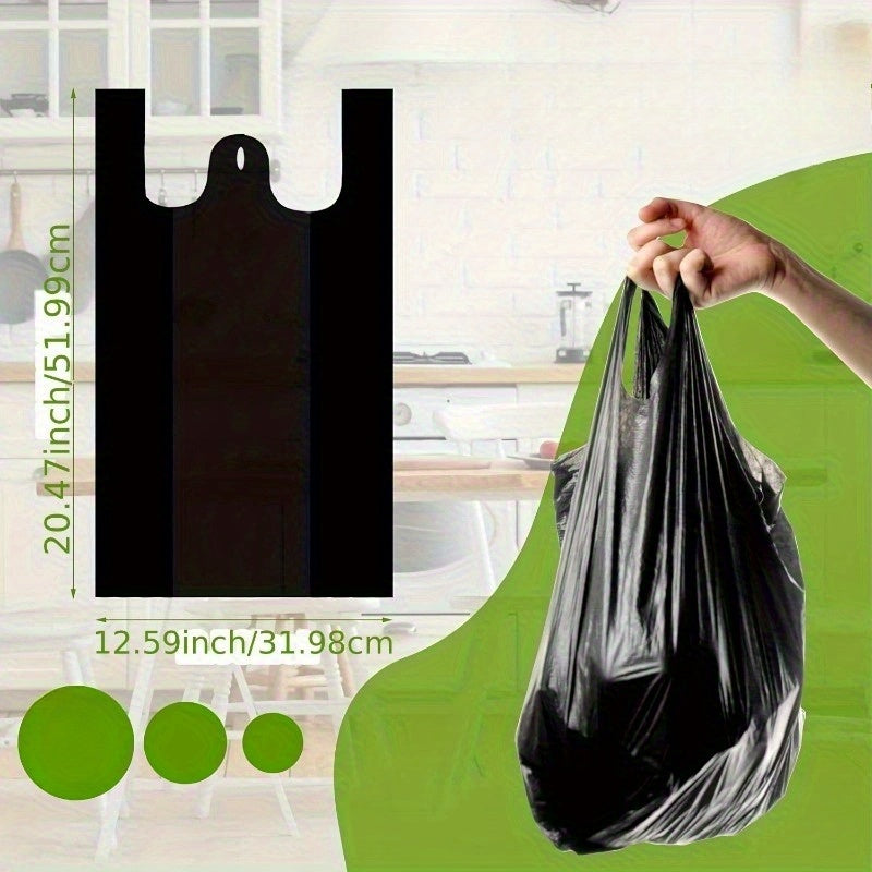100pcs Black Plastic Bags with Handles, Large Black Supermarket Bags, Black T-Shirt Shopping Bags, Wholesale 20.5"X12.6", 35 Micron Heavy Duty