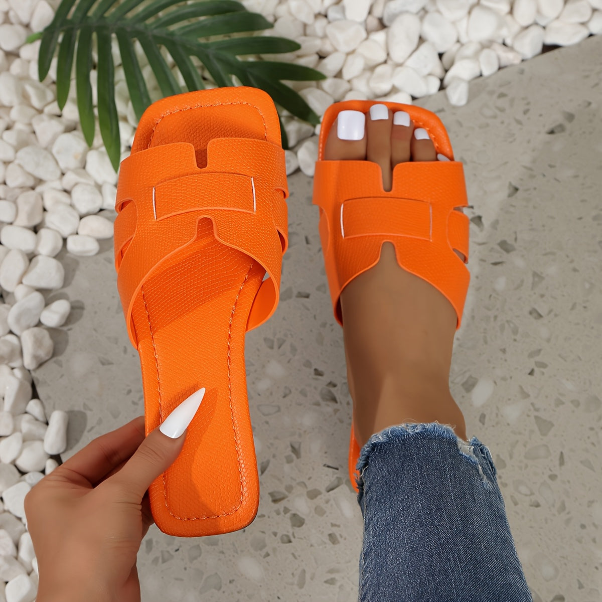 Women's Summer Flat Slide Sandals - Lightweight, Open Toe with Snakeskin Pattern Straps, Casual Elegant Style in Multiple Colors, Perfect for Party and Casual Attire, Strappy Sandals