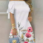 Floral Print Off Shoulder Dress, Elegant Knot Detail Slim Dress For Spring & Summer - Women's Clothing - Soft, Flowy Fabric - Perfect for Casual & Party Occasions - Ideal Gift for Women