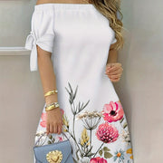 Floral Print Off Shoulder Dress, Elegant Knot Detail Slim Dress For Spring & Summer - Women's Clothing - Soft, Flowy Fabric - Perfect for Casual & Party Occasions - Ideal Gift for Women