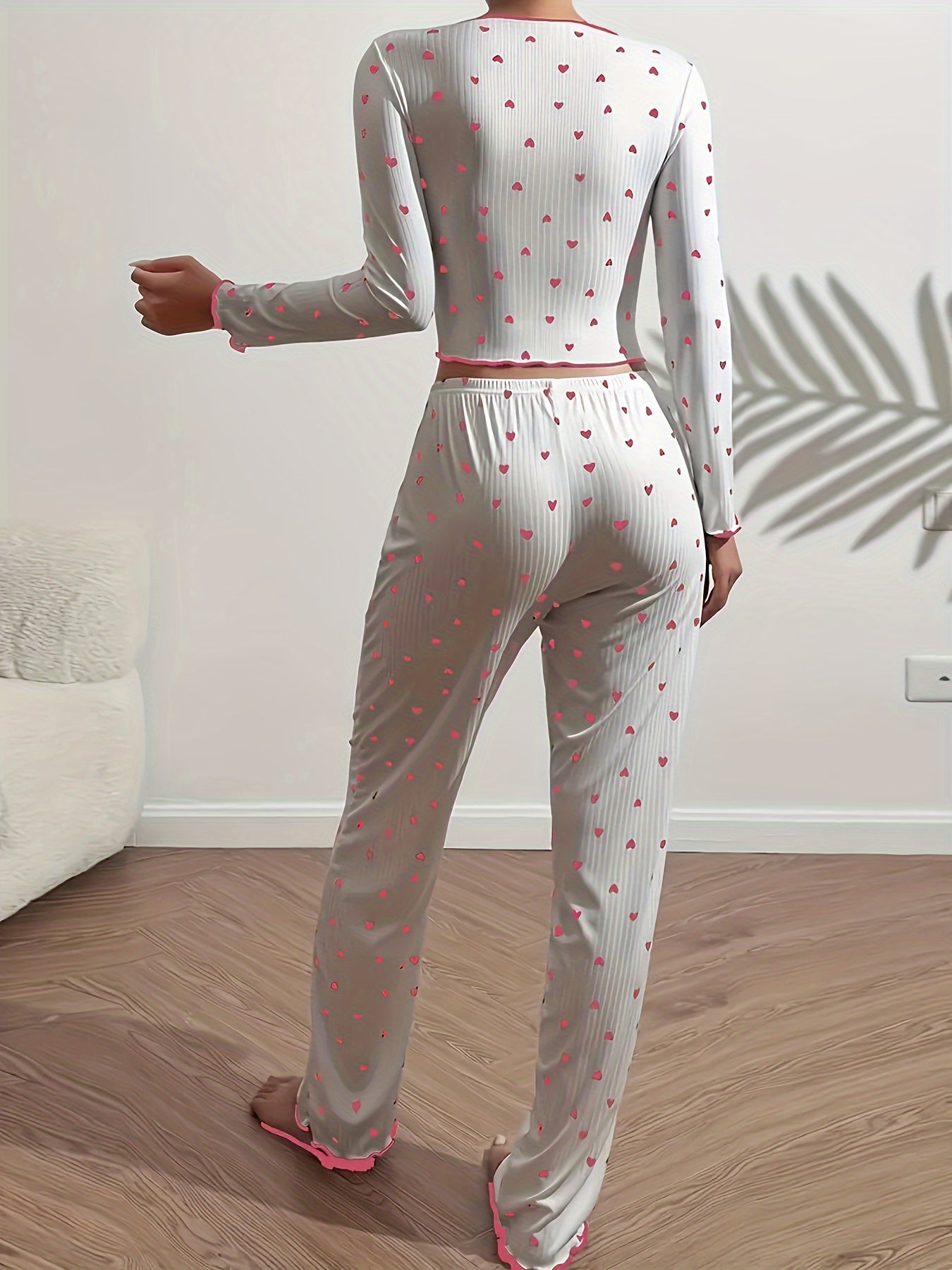 Autumn New Product Love Print Collar Spiral Jacquard Women's Long Sleeve Long Pants Home