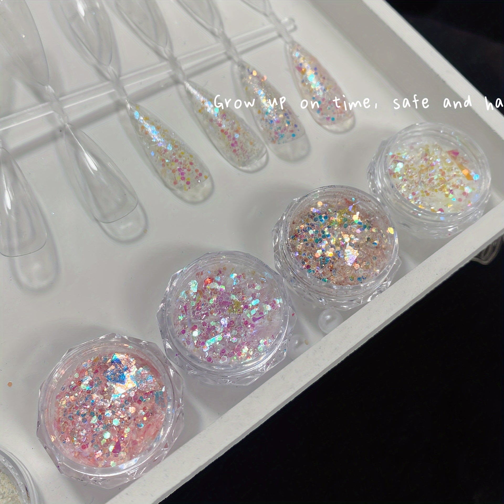 4Jar Mermaid Sparkle Nail Glitter - 4-Color Holographic Sequins, Ultra-Thin Laser Flakes, Sparkling Shard, No Fragrance for Manicure Accessories