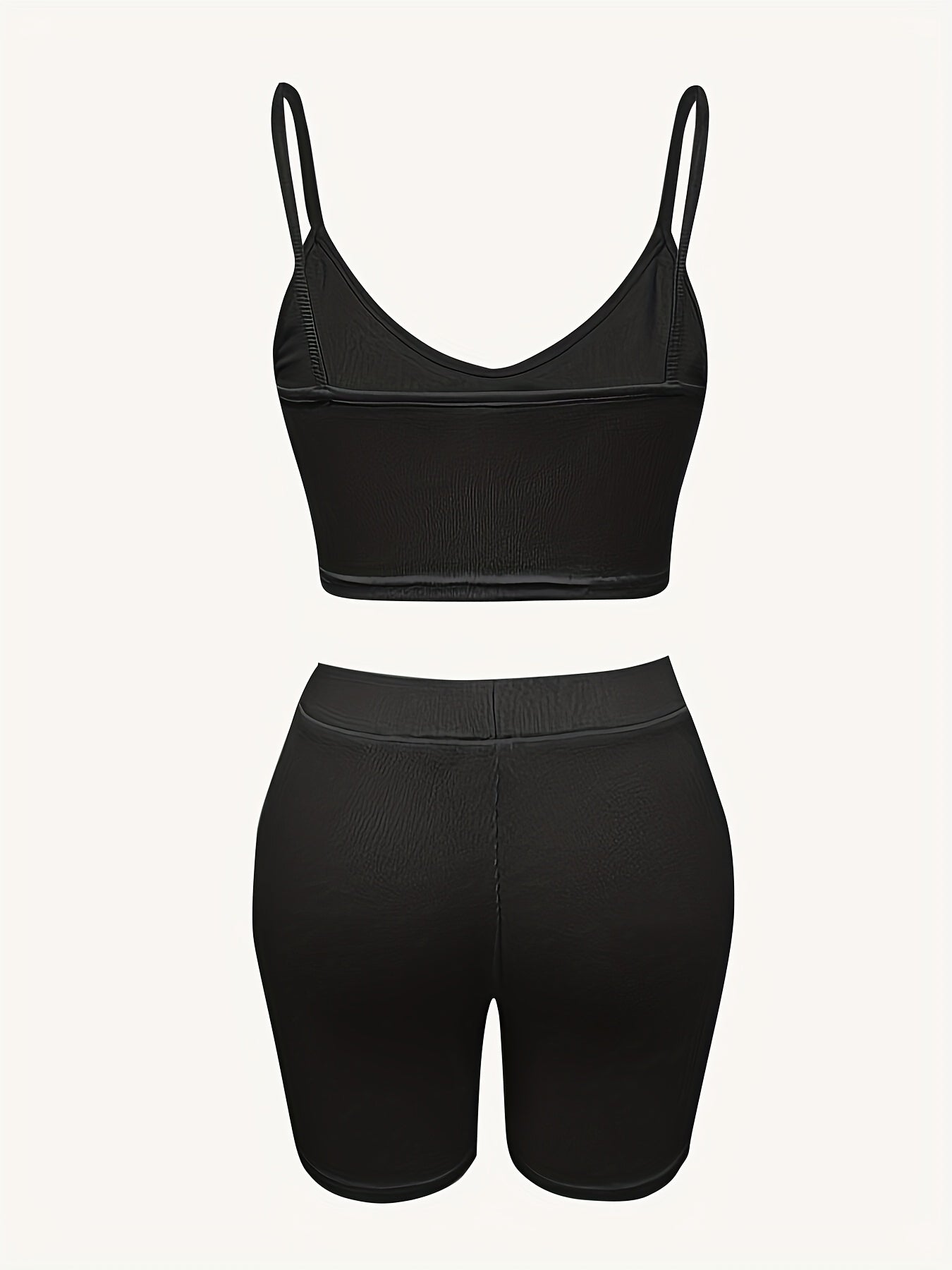Women's Sexy Two-Piece Summer Sports Set – Spaghetti Strap Crop Top & Thong Shorts, Slim Fit Knit Loungewear