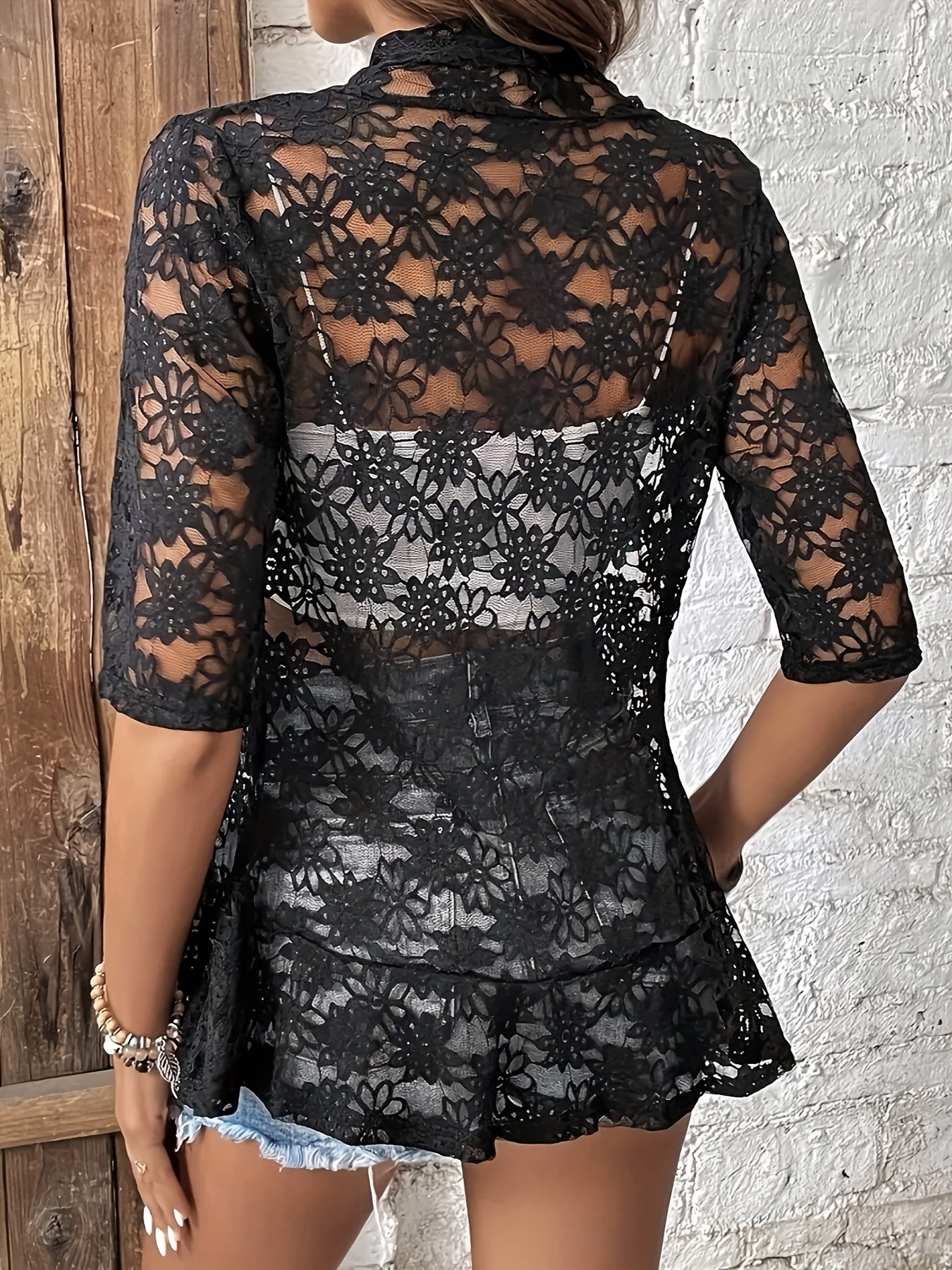 Yy0208683[Targeted]Lace Hollow Out Sun Protection Top for Women, Slim Fit, Short Commuter Jacket