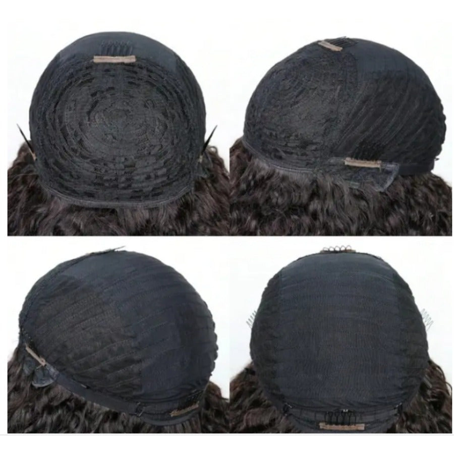 16" Soft & Fluffy Afro Kinky Curly Wig with Bangs - Natural Black Human Hair for Women, Perfect for Daily Wear, Parties, and Cosplay