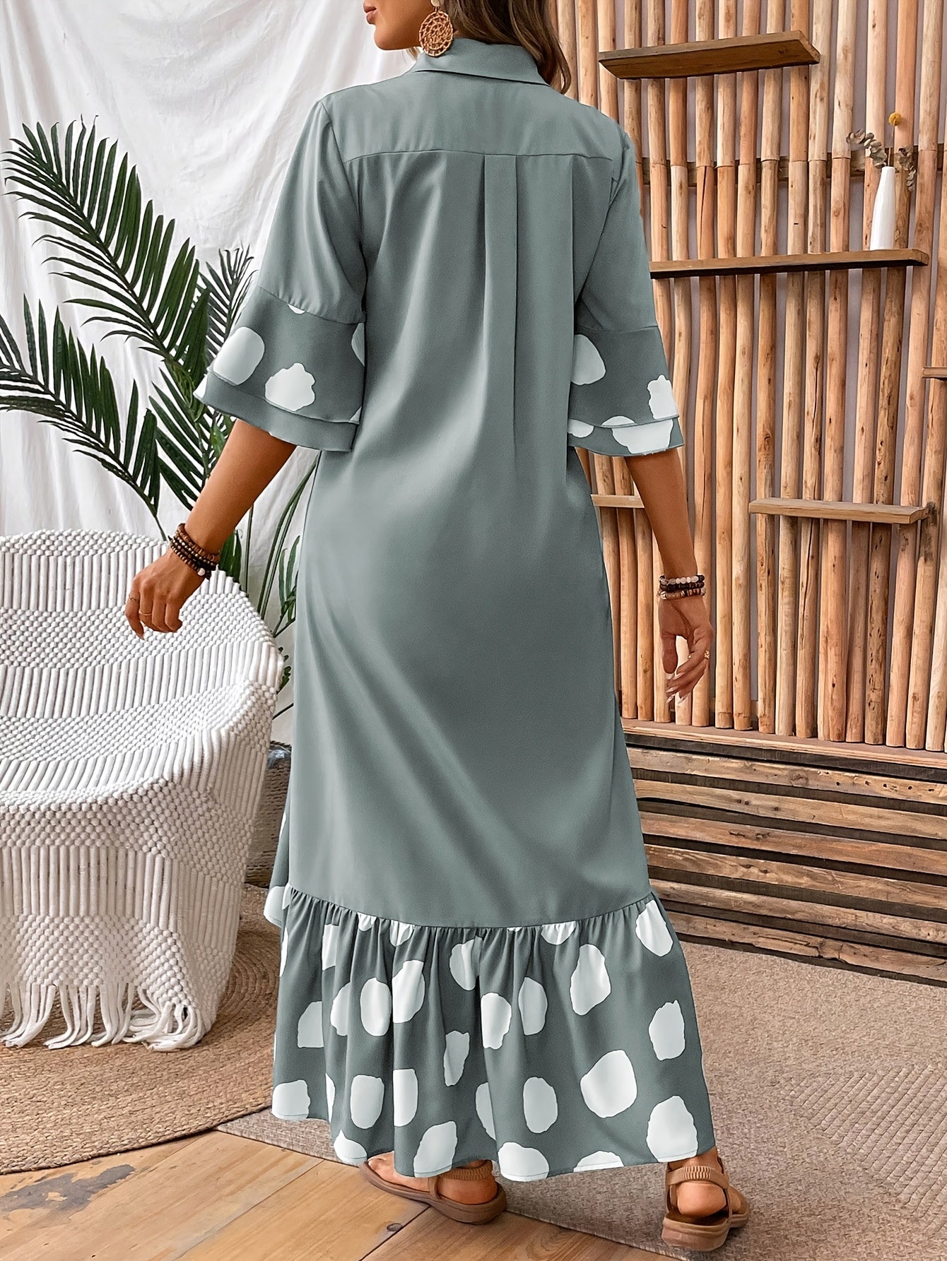 Elegant Women'S Long Sleeveless Dress with Front Button Detail and Polka Dot Print - Semi-Sheer A-Line Midi Skirt Dress for Spring/Fall, Cute Dress