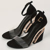 [Elegant High Heel Sandals] High Heel Elegant Open-Toe Platform Wedge Sandals for Women - Transparent Strap with Golden Buckle Closure, Black Cover Upper with Clear T-Strap Design - All-Season High Heel Shoes with Rubber Sole