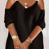 Plus Size Women's Casual Cold Shoulder Dress - V-Neck with Metal Chain Detail, Teal Blue, Sleeve, Relaxed Fit for Summer, Nontransparent Fabric