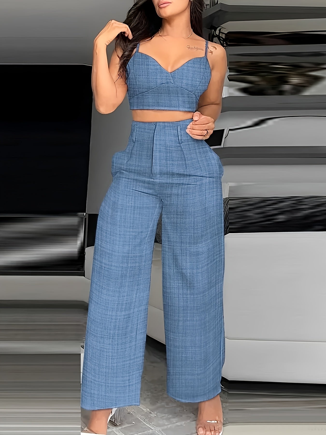 Suit Vest High Waist Wide Leg Casual Trousers for Women