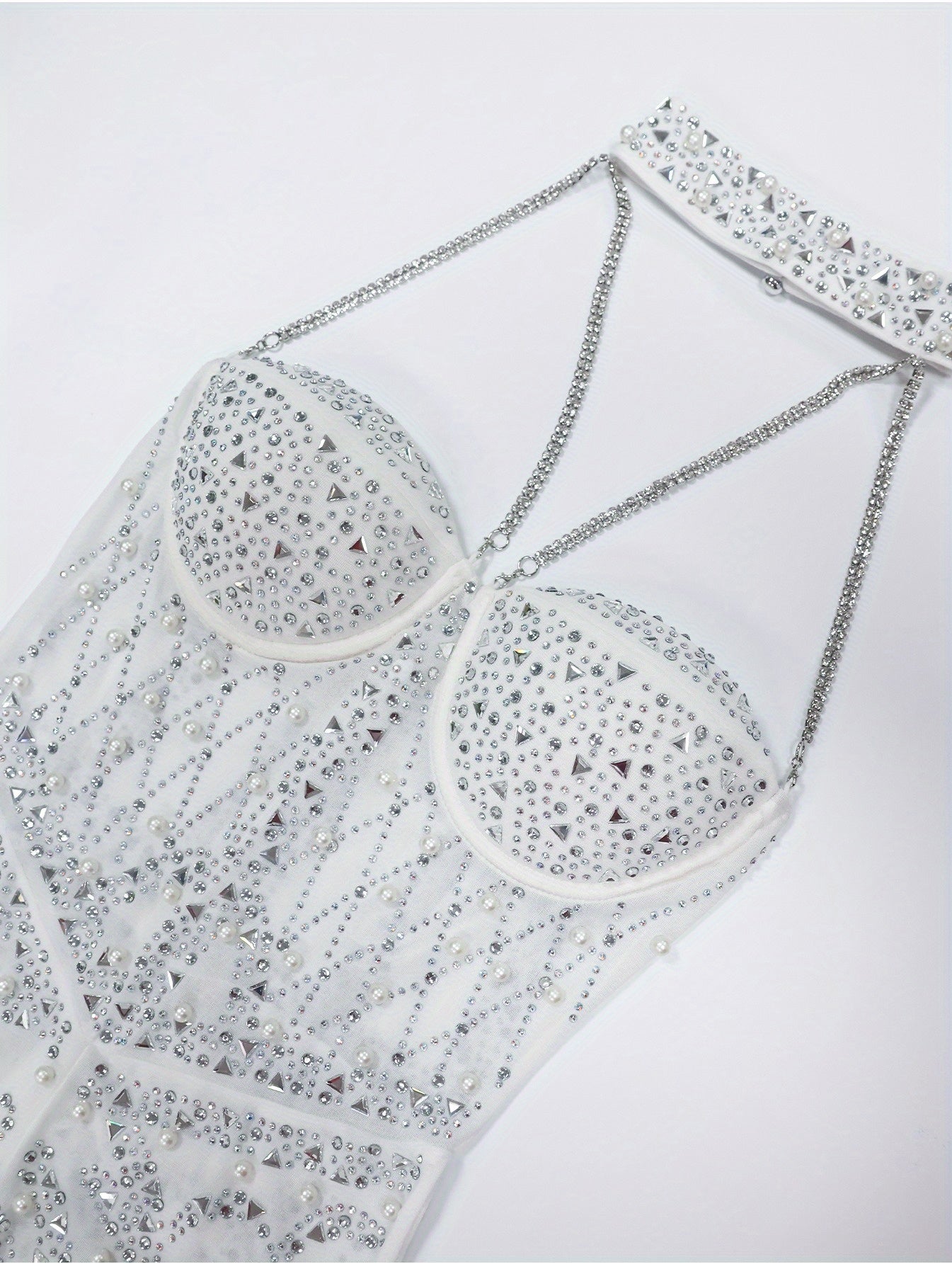 Sexy Rhinestone-Embellished Backless Mesh Mini Dress - Heart Neckline Clubwear Party Dress for Women, Stretchy Form-Fitting Night Out Dress with Elegant Sheer Design