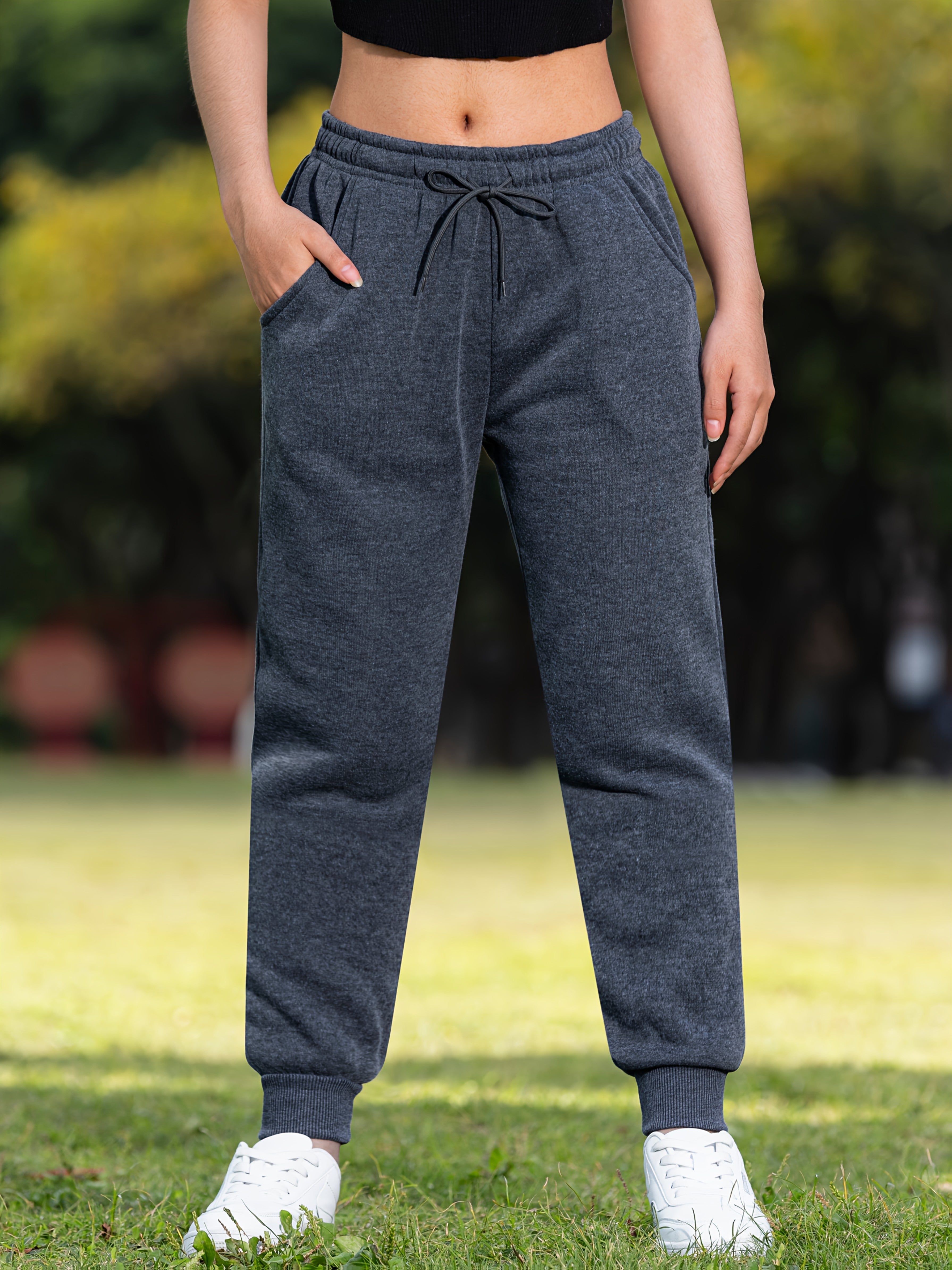 LSYTQRW Unisex Casual Sweatpants, 100% Polyester Knit Fabric, Solid Color, Loose Fit with Drawstring Waist, Long Length, Belted, for Weekend Wear - Fall/Winter Collection