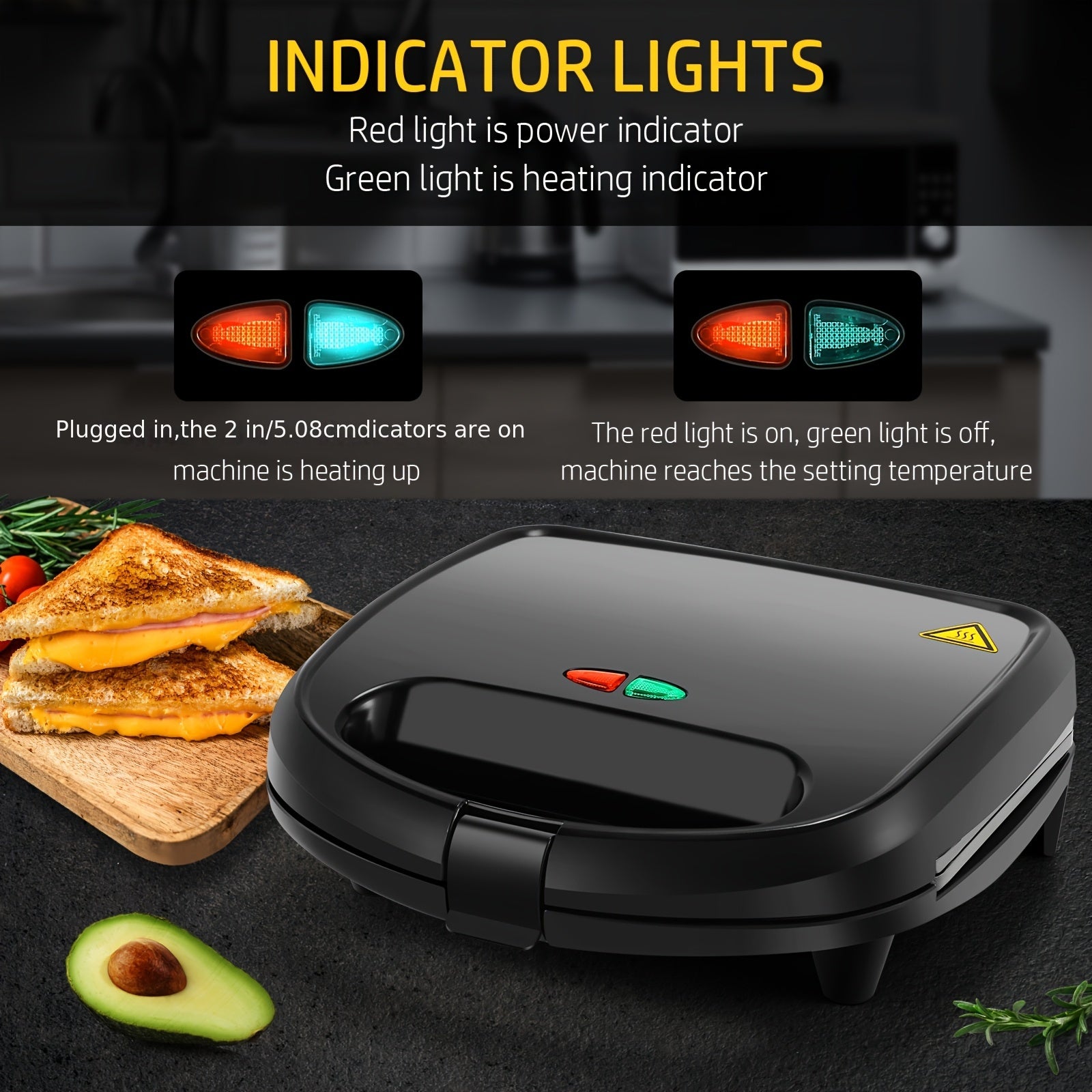 Multifunctional Sandwich Maker & Panini Press, Non-Stick Toaster With LED Indicator Lights And Cool-Touch Handle, Easy To Use And Clean, Black