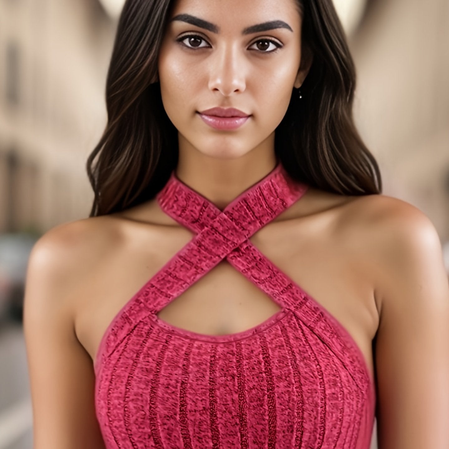 Solid Color Cross Halter Top, Versatile Sleeveless Slim Simple Top For Summer, Women's Clothing