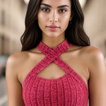 Solid Color Cross Halter Top, Versatile Sleeveless Slim Simple Top For Summer, Women's Clothing