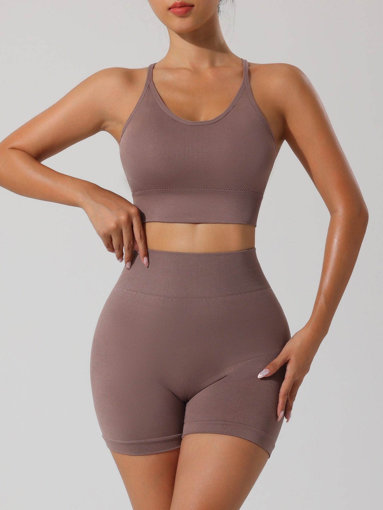 Women's Seamless Activewear Set - Lightweight Nylon Sports Bra and Shorts, Breathable, Stretchy Fabric for Fitness and Training, Summer Collection