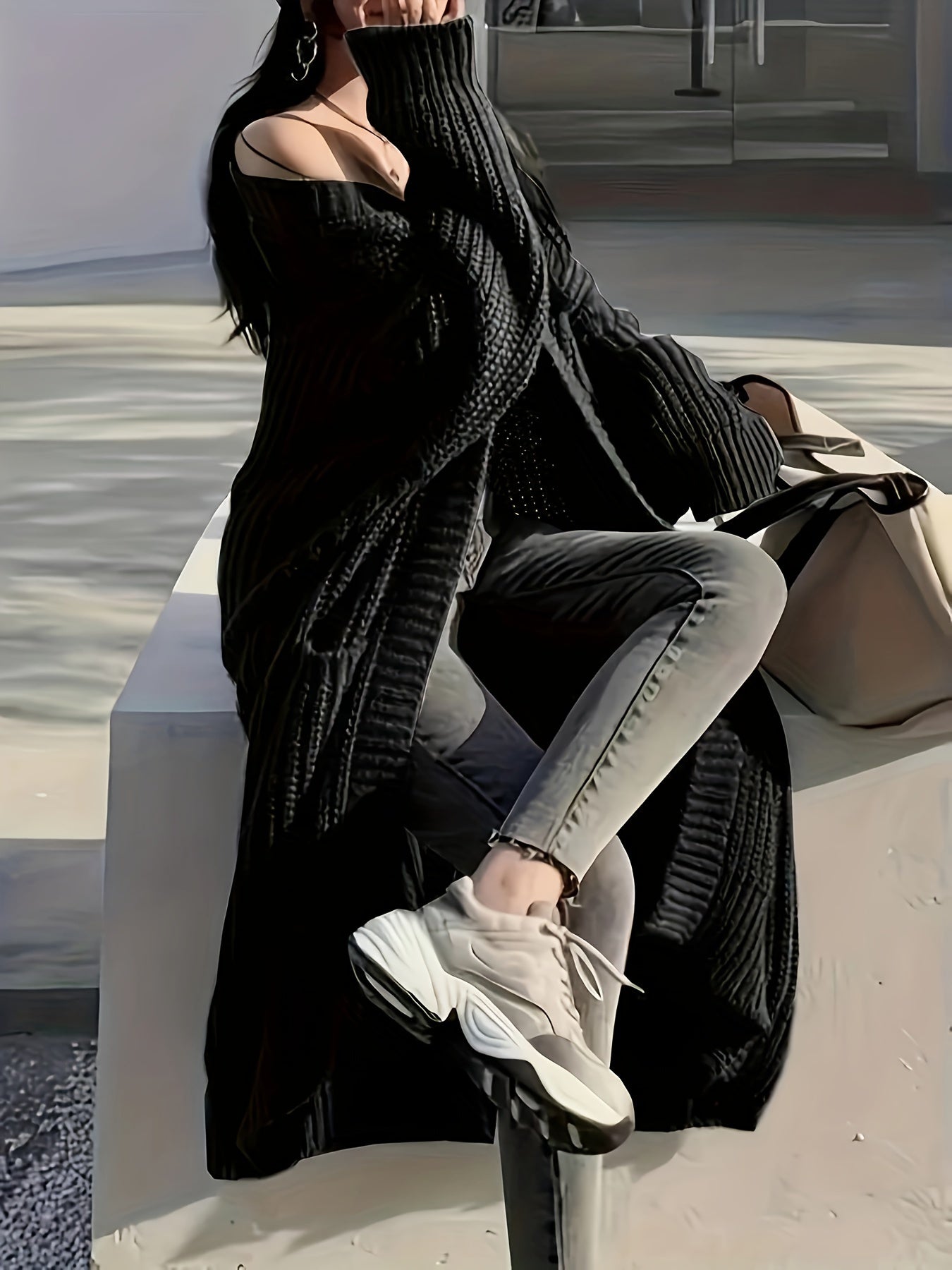Elegant Open Front Solid Cardigan, Long Sleeve Midi Cardigan For Fall & Winter - Women's Clothing - Soft & Cozy Fabric - Perfect for Casual & Formal Occasions - Ideal Gift for Women