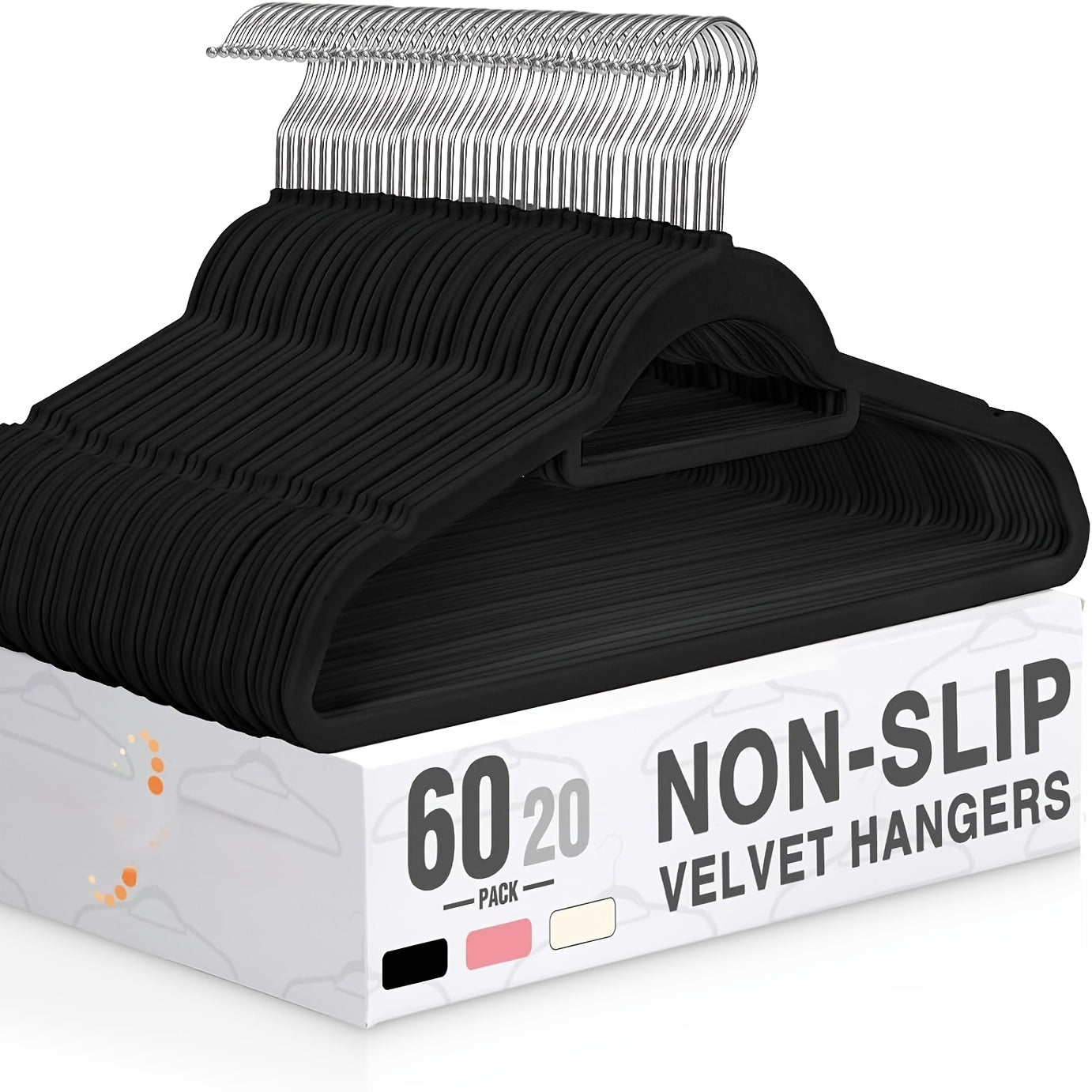 60pcs Black Velvet Hangers with Non-Slip Tie Bar, Premium Slim Felt Clothes Hangers with 360° Swivel Hook for Closet Organization, Elegant and Durable Storage Solution for Coats, Sweaters & Suits, Accessory Hangers | Stylish