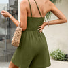 Women's Fashionable Solid Color Pleated Sleeveless One-piece Shorts