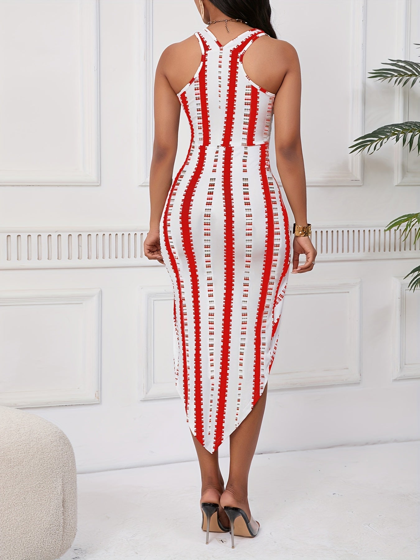 New Women'S Stylish And Elegant Striped Printed Dress