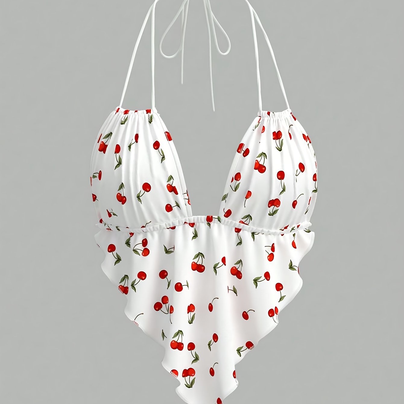 Ladies' Solid Color Halter Neck Drawstring Backless Sexy Tank Top with a Wavy Hem And Heart-Shaped Design.