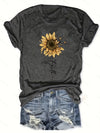 [Cheerful Touch] Women's Sunflower and Butterfly Graphic T-Shirt - Casual Gray Short Sleeve Top, Lightweight & Breathable Polyester Blend, Perfect for Spring & Summer Fashion, Sunflower Shirt