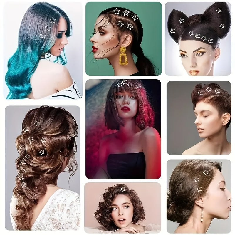 10pcs Y2K Star Hair Clips – Non-Slip Snap Barrettes for Women, 2000s Aesthetic Metal Hair Accessories, Cute Silvery Stars for Streetwear & Everyday Styling